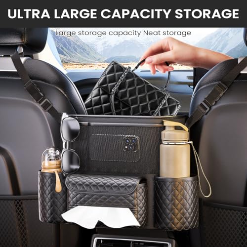 STHIRA® Car Organizer and Storage for Center Console with Tissue Box Cup Holder Multipurpose Double Sided Seat Back Headrest Space Saving 2PCS