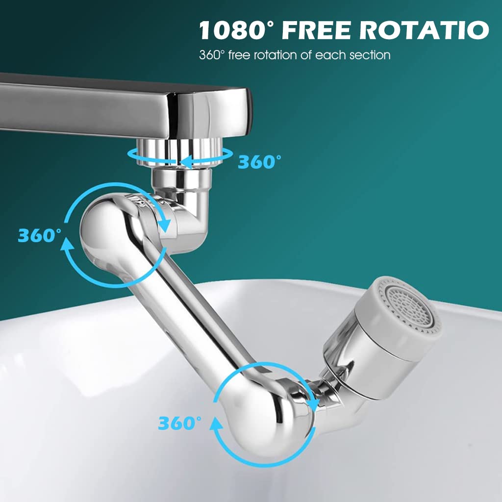 HASTHIP Swivel Faucet Extender, 1080° Rotatable Multifunctional Extension Faucet, Universal Sink Water Aerator, 2 Mode Splash Nozzle Filter Extension, Can Be Used for Bathroom Sink, Kitchen Sink