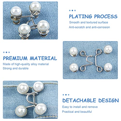 SANNIDHI® 2 Pairs Jeans Tightening Clips, Adjustable Waist Buckle for Pants Loose Jeans, Pearls Hooks for Waist Fit, No Sewing Required Skirt Pants Jean Buttons