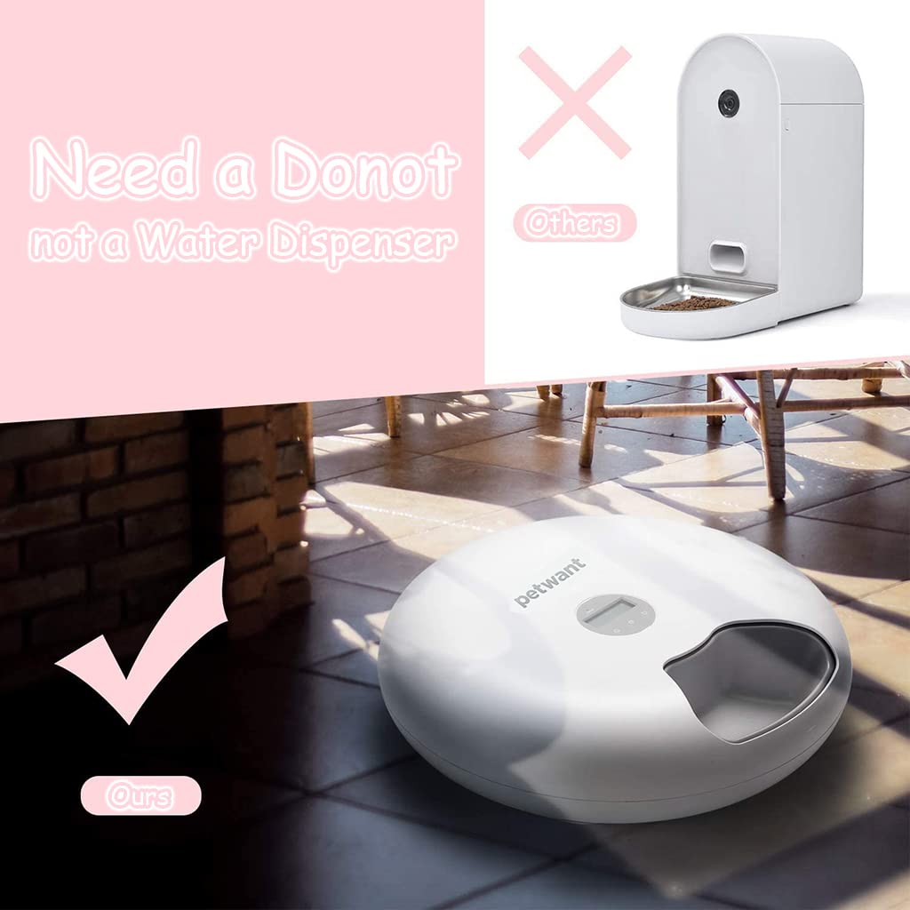 Qpets Automatic Cat Feeder 6 Meal Rotatable Cat Food Dispenser Pet Food Dispenser for Wet Dry Pet Food Dispenser for Small Medium Pet Cat Food Batteries & USB Power Supply