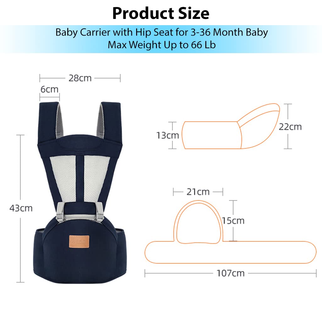 SNOWIE SOFT 6-in-1 Baby Carrier with Lumbar Support 360 All-Position Baby Wrap Carrier Front and Back Backpack Carrier for Breastfeeding Newborn Infant Toddler(7-66 Lb) (Blue1)