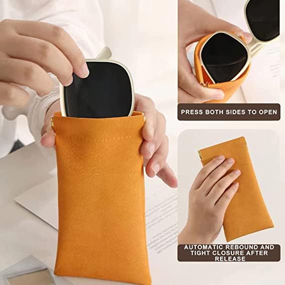 MAYCREATE 4 Pack Sunglasses Case Squeeze Top PU Leather Glasses Case, Multi-purpose Anti-scratch Travel Small Pouch Coin Purse for Storing Jewelries, Cosmetic, Headphones, etc