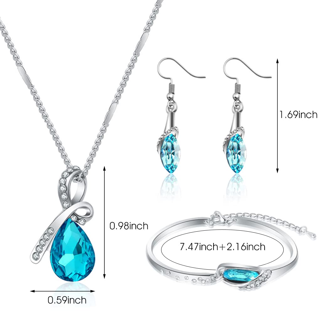 ZIBUYU Crystal Necklace Blue Glass Crystal Necklace Bracelet Earrings Set,Necklace for Women Jewelry Gift Sets for Women Birthday Gift for Women Wear Jewelry Set