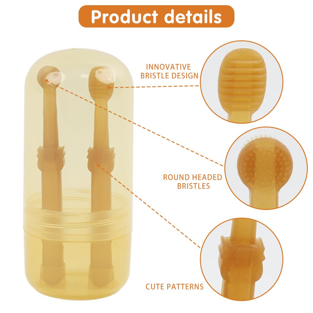 Qpets 2Pcs Dog Toothbrush with Tongue Scraper for Dogs, Puppies, Cats, and Small Pets, Soft Silicone Pet Toothbrush for Easy Teeth Cleaning, Massaging, Soothing Gums, Fresh Breath with Storage Box