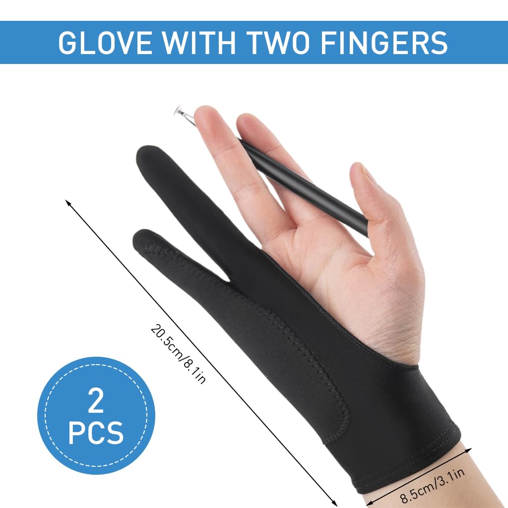 ZORBES 1 Pair Artist Glove, Drawing Glove for Tablet, Palm Rejection Gloves Graphic Tablet Glove Dight Art Glove for Drawing, Anti-fouling Two-Finger Lycra Glove for Wacom, Graphic Drawing Gloves