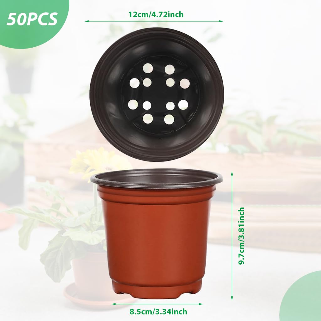 HASTHIP 4.72 Inches Flower Pot 50pcs Plant Pot with Draining Holes Seed Nurserying Pot Plastic Flower Pot Plant Pot