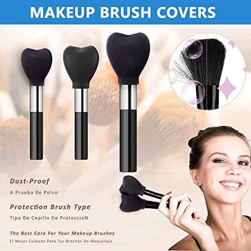 MAYCREATE Makeup Brush Cover 3 Sizes Set, Silicone Travel Dustproof Covers for Makeup Brushes, Reusable Foundation Brush Protector Cap, Universal for Single & Multi-fit (Brush Not Included)