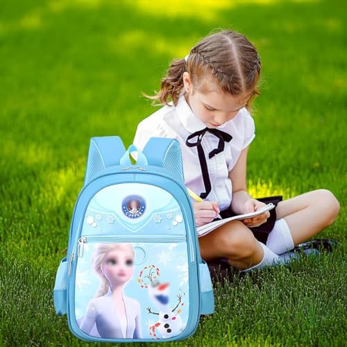 PALAY Kids School Backpack Cartoon Elsa Blue Print Backpack Kindergarten Primary Bookbag Girls Backpack for School, Travel Backpack School Gift for Kids 3-5 Years