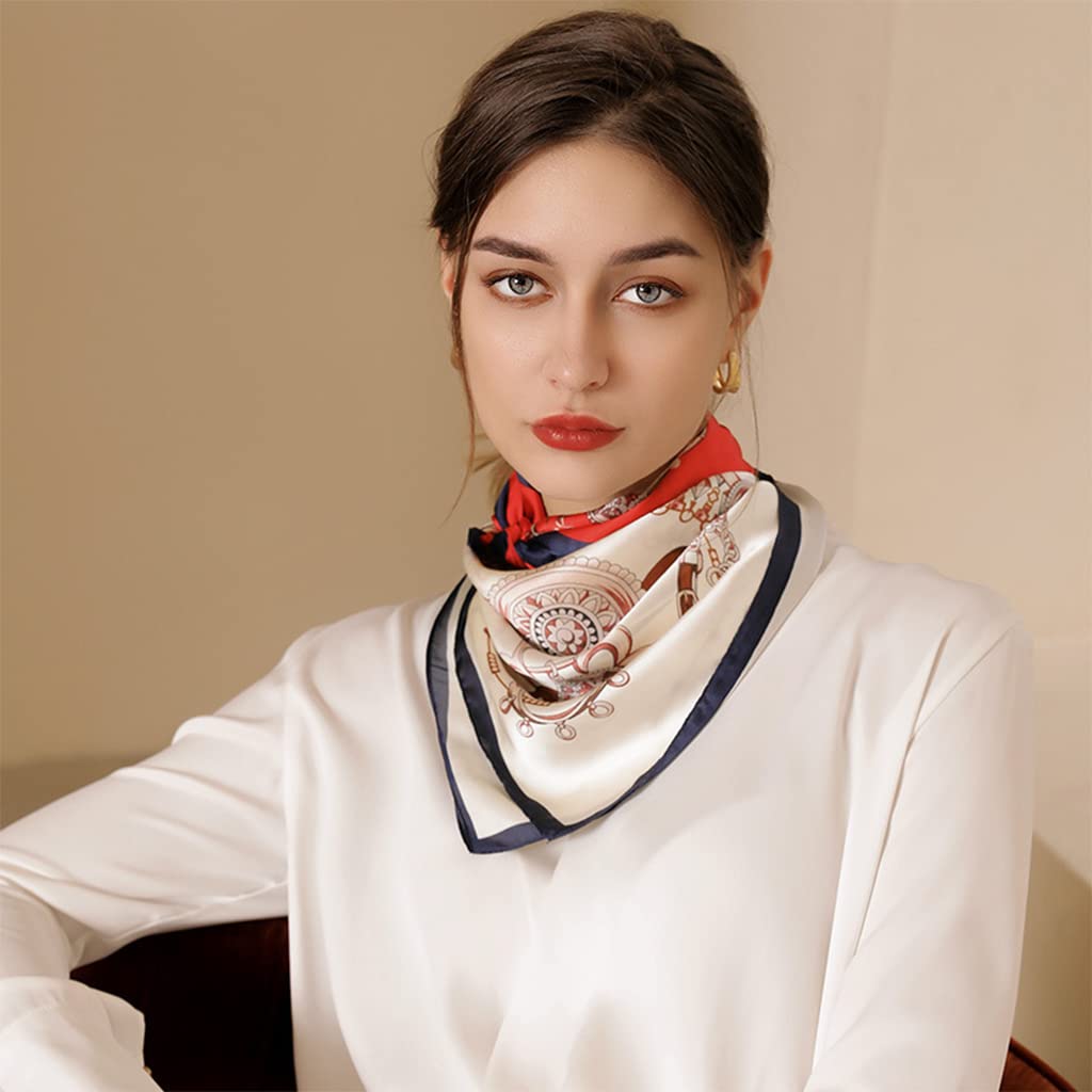 PALAY Women Satin Square Scarf Comfy Silk Feeling Scarf for Women Medium Square Satin Square Silk Scarf, 23 × 23 inches (Red)