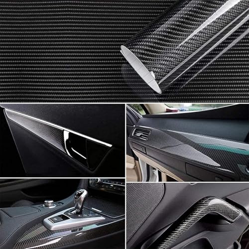 STHIRA® Gloss Carbon Fiber Car Wrap Film Premium Auto Vinyl Sticker UV Resistant Easy Peel Stick Cut-to-Fit for Bike Interior Exterior Durable (30x152 cm) 3 PCS