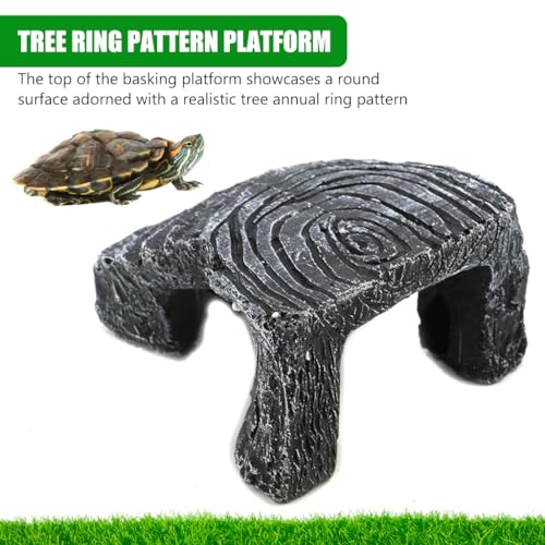 Qpets Turtle Basking Platform, Platform for Aquatic Turtles, Decorative Resin Turtle Basking Platform with Stair Design & Tree Ring Pattern for Aquatic Terrestrial Turtles Hiding Cave (13.5x11x5.5CM)