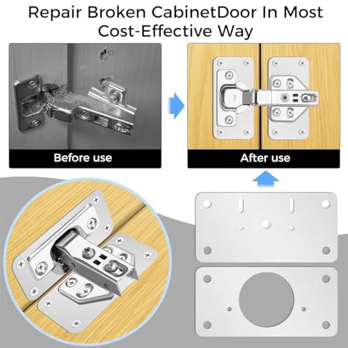 Serplex® 36PCS Hinge Repair Plates and Screws Pack Auto Concealed with Pre-Punched Holes Universal Stainless Steel Door for Cabinets Cupboard Wardrobes