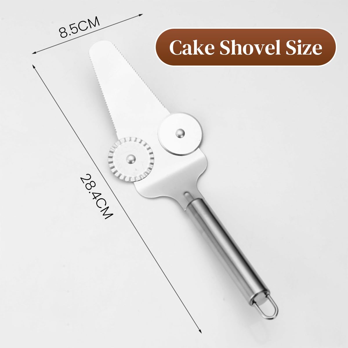 HASTHIP Pizza Cutter Wheel 2 in 1 Stainless Steel Pizza Shovel, Dual Wheel Design Pizza Cutter Cake Shove, Dishwasher Safe, Perfect for Cakes & Desserts, Dishwasher Safe