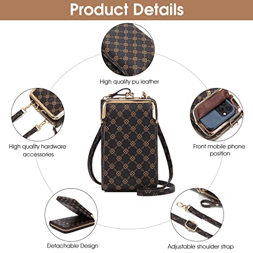 PALAY® Crossbody Phone Bag for Women Stylish PU Leather Mobile Holder Pocket Purse Wallet Pouch with Zipper Sling Mini Shoulder Brown 2PCS