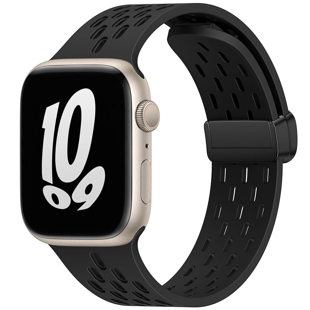 ZORBES Watch Band 42mm Universal Watch Strap for Apple Watch 42mm/44mm/45mm/49mm Fashion Silicone Breathable Sport Wristwatch Band Adjustable Magnet Clasp Watch Band, 2pcs, Black & Orange