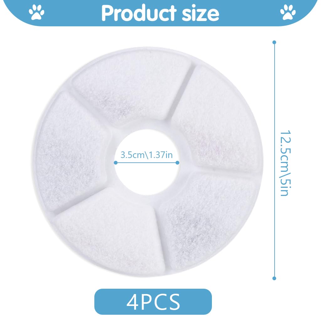Qpets 4Pcs Cat Fountains Filter Element, Circular Non-Woven Cat Water Dispenser Filter Element Filter for Cat Fountain Filters, Activated Carbon Filter Element with Triple Filtration System