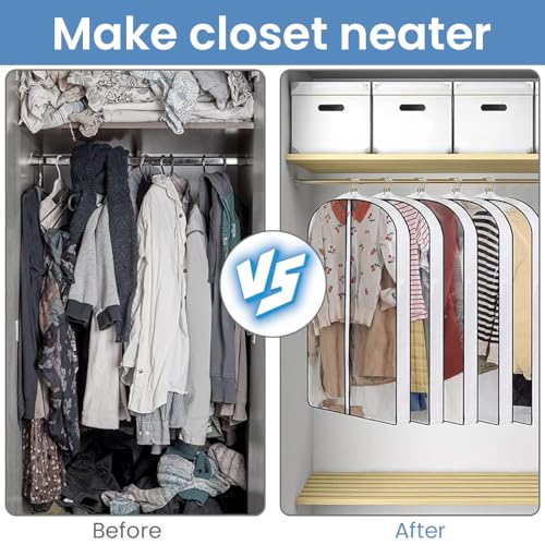 HASTHIP® 6PCS Clear Garment Bags for Hanging Clothes Suit Covers for Clothes, Dust-Proof Wardrobe Storage for Dresses, Sarees, Coats, Large Capacity Transparent Closet Organizer