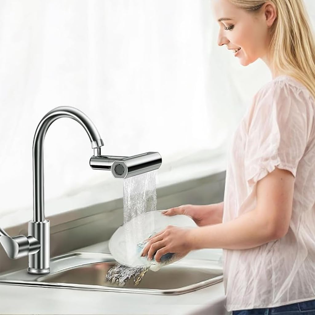 HASTHIP Kitchen Faucet 360° Swivel 4 in 1 Waterfall Kitchen Faucet Plating Kitchen Sink Faucet Extender Splash-Proof Faucet Universal Waterfall Kitchen Faucet with Installation Kit