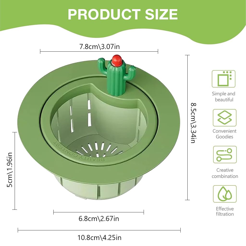 HASTHIP Kitchen Sink Drain Strainer Creative Cactus Sink Drain Strainer Removable Sink Drain Strainer with Openable Bottom, One Button To Release Universal Sink Drain Strainer Prevents Clogging