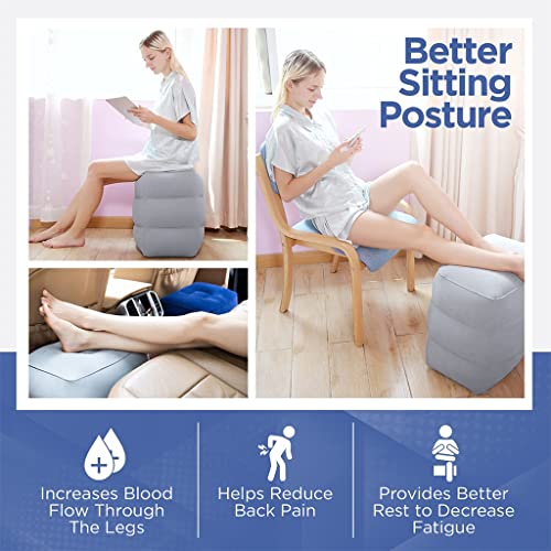 HANNEA® Inflatable Air Travel Pillow Long Footstool Seat Rest Foldable for Flight Home Office Self-inflatable Adult Kids 3 PCS
