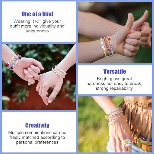 SANNIDHI® 4200PCS Alphabet Beads for Bracelets Colorful 28 Styles A to Z Letter Beads Jewellery Making Kit Smiley Face Heart Friendship DIY Crafts Set