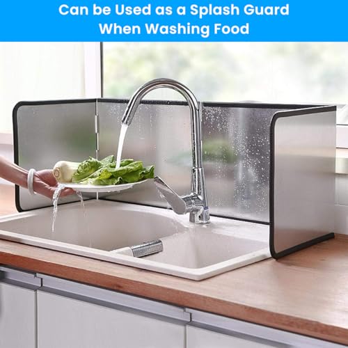 HASTHIP Kitchen Oil Splash Guard Reuseable Oil Splash Guard One-Piece Dual Stove Oil Splash Guard Aluminum Foil Oil Splash Guard for Twin Stove Oil Splash Proof Screen Board, 76x29.5x30cm