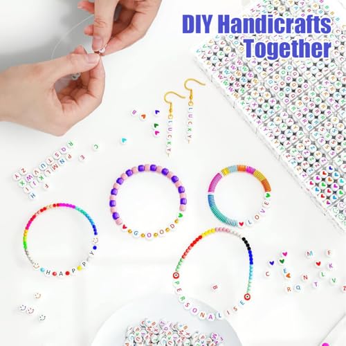 SANNIDHI® 4200PCS Alphabet Beads for Bracelets Colorful 28 Styles A to Z Letter Beads Jewellery Making Kit Smiley Face Heart Friendship DIY Crafts Set