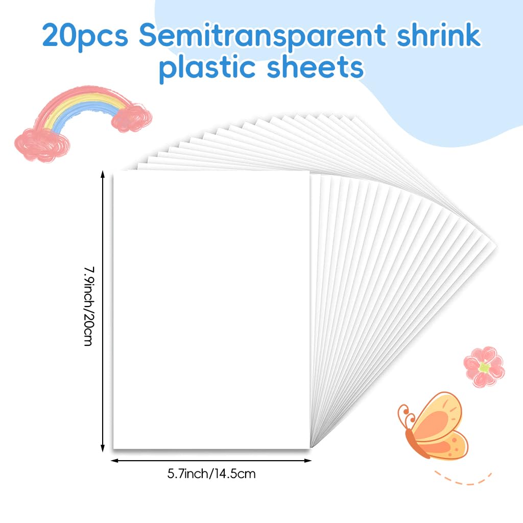 PATPAT 20Pcs Heat Shrink Plastic Sheets 20x14.5cm DIY Art Heat Shrink Sheets Cuttable Translucent Frosted Heat Shrink Plastic Sheets for DIY Bag Charm, Keychain Charm