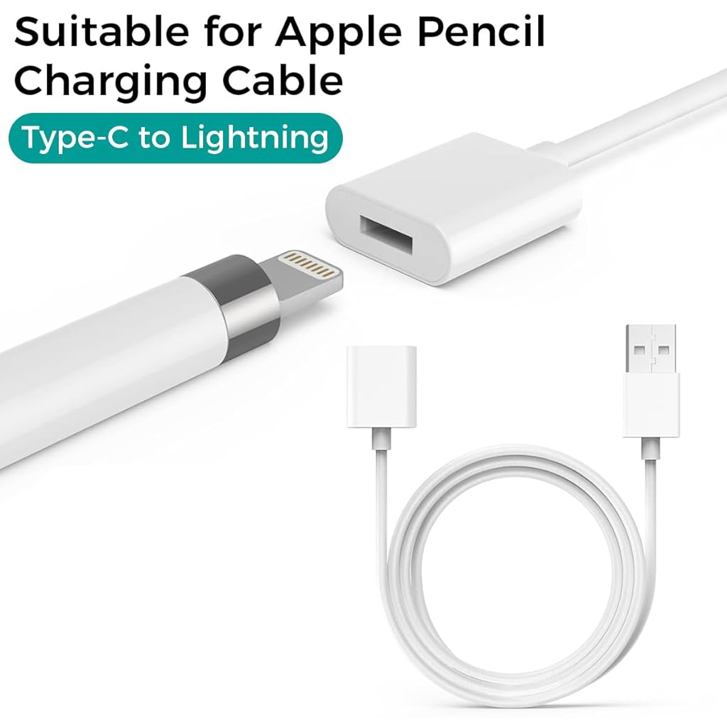 ZORBES USB C to Light-ning Charging Cable for Apple Pencil, 3.3ft Extension Charging Cable for Apple Pencil 1st Gen, iPad Pro, iPhone Charging Adapter Cable