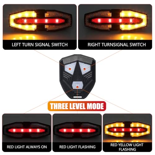 Proberos® Waterproof Bike Tail Turn Signal Light with Remote Control High Brightness Dual Color LED Warning 3 Modes USB Rechargeable for Motorcycle 2PCS