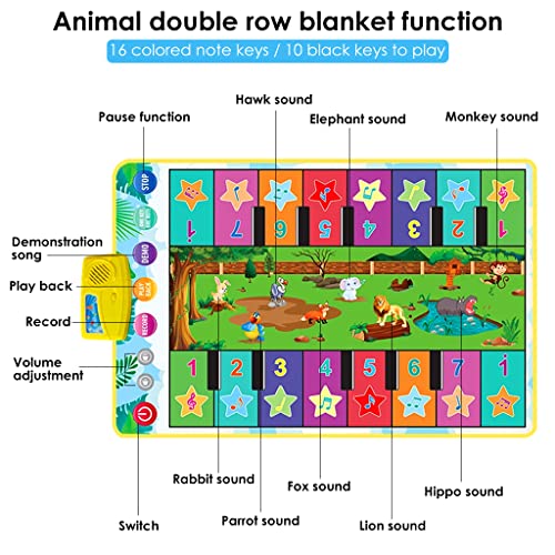 PATPAT Musical Mat for Kids, 36'' x 24'' Dual-Row Keyboard Floor Piano Mat with 16 Keys & 8 Instrument Sounds, Musical Mat Early Educational Toys Gifts for 2/3/4/5/6 Year Old Boys Girls