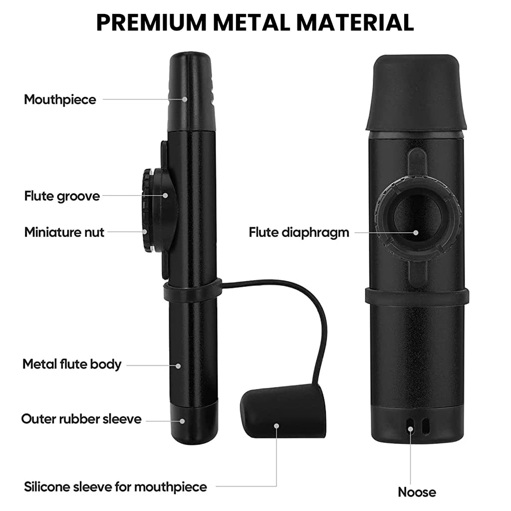 HASTHIP Kazoo Musical Instrument, Aluminum Alloy Kazoo with 5 Replaceable Kazoo Membranes, Lanyard, Mouthpiece Cover, Tunable Kazoo Music Instruments for Kids/Adults/Music Lovers (Black)