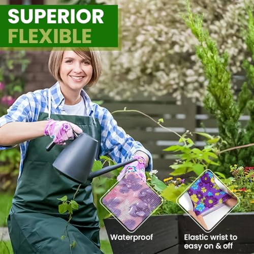 HASTHIP® 6 Pairs Gardening Gloves Women Fashion Floral Print Nylon Snug Fit Work Full Palm Anti-Slip Utility Protective One Size 2 PCS