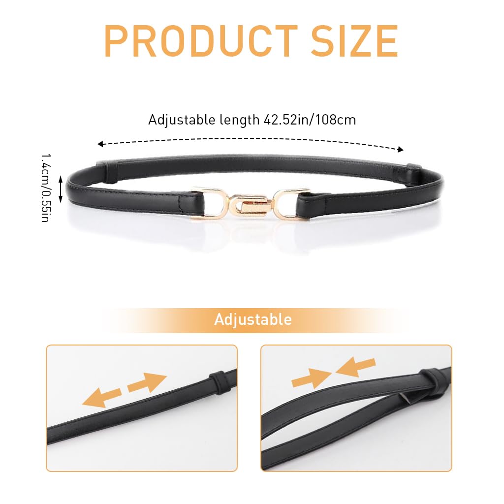 PALAY 2Pcs Waist Belt for Women Belts for Dress Fashion Slim Dress Belts for Women PU Leather Ladies Waistband with Metal Buckle Closure for Shirt Blouse Blazer (Black & Brown)