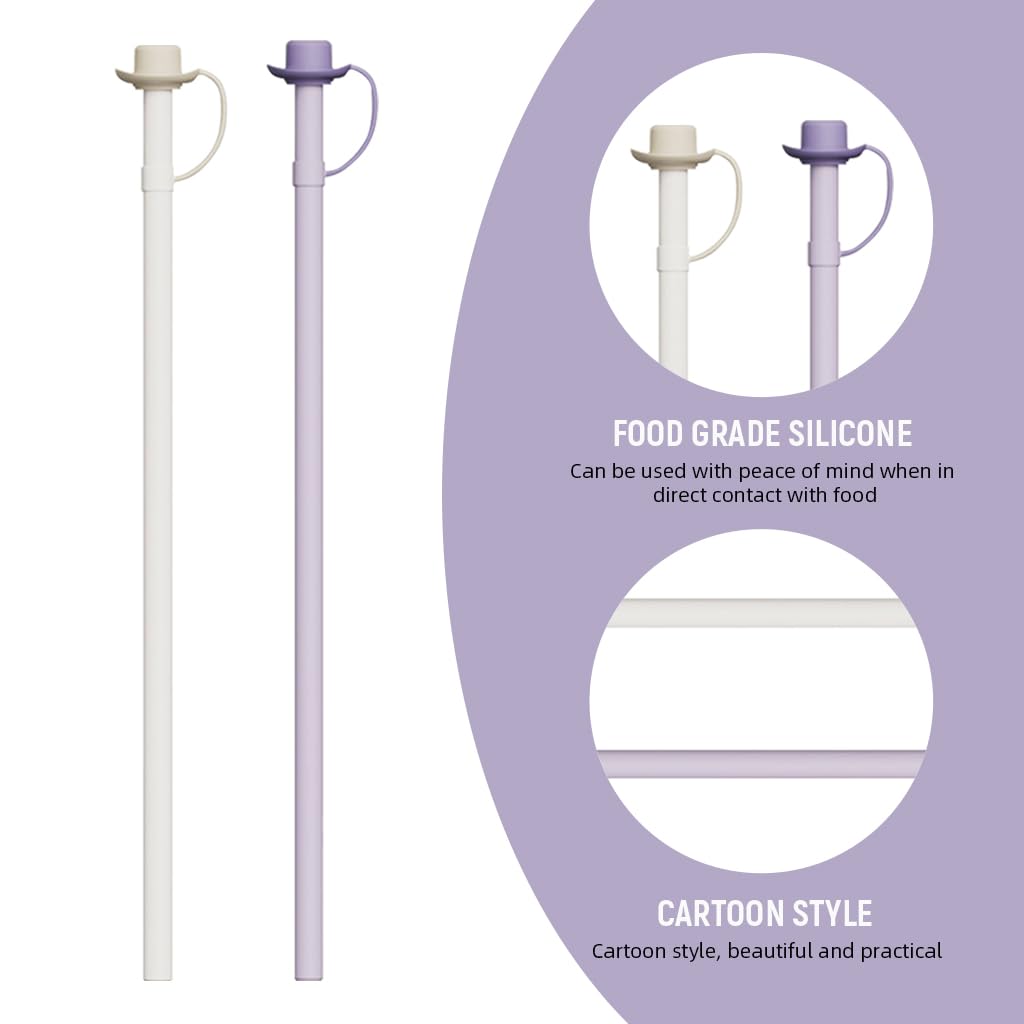 HASTHIP 2Pcs Silicone Straws with Caps, Replacement 12 inch Long Silicone Straw - Stocking Stuffers for Adults Men Women Teens Gifts, Reusable Straw Compatible with Stanley 40&30 oz Cup Tumbler