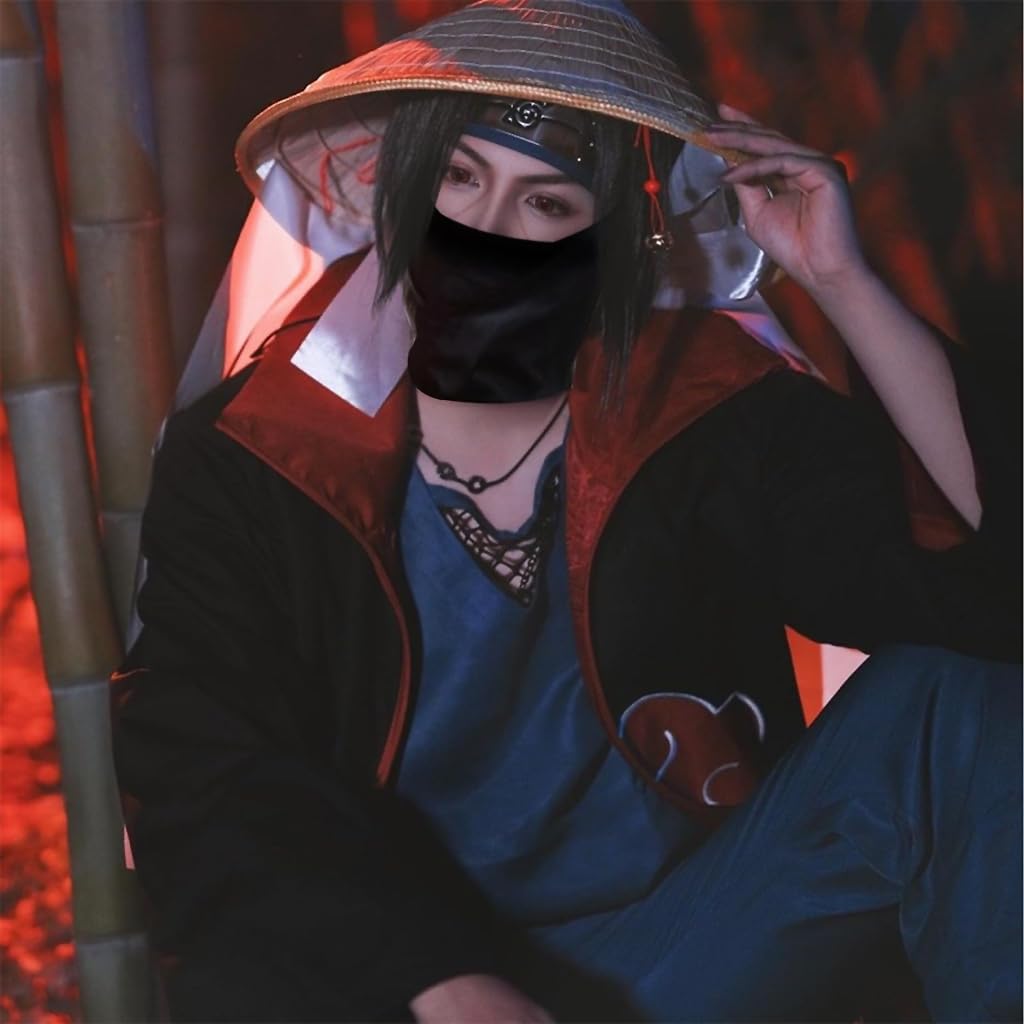 PATPAT Akatsuki Cloak 4Pcs Set, Anime Cosplay Costumes for Women Men with Headband Necklace Ring for Halloween Cosplay Party - Size XL