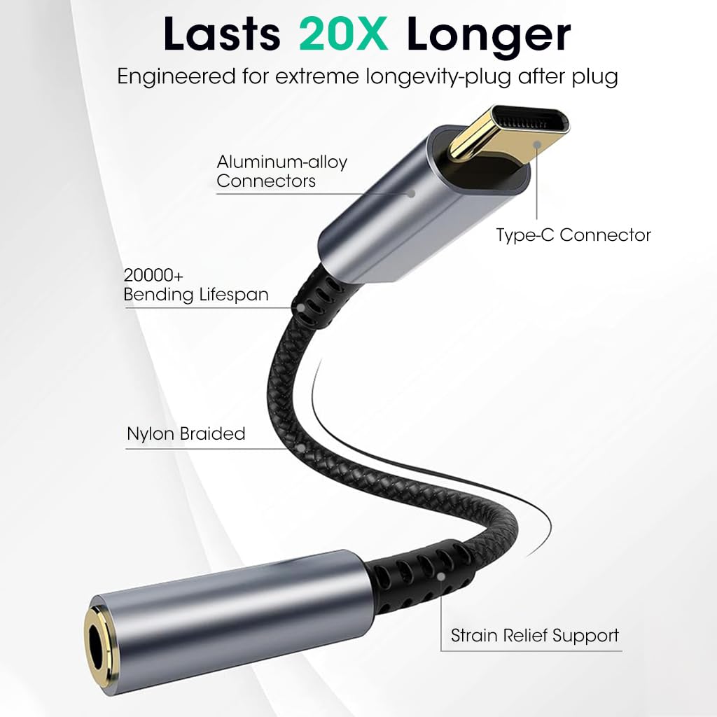 ZORBES USB Type C to 3.5 mm Audio Jack Adapter, Nylon Braided USB Sound Card USB C to 3.5mm Audio Cable, Universal HiFi Audio Cable for i-Phone Sum Galaxy S23 S23+ S23 Ultra, S22 S21 S20 Plus/Ultra, iPad Pro