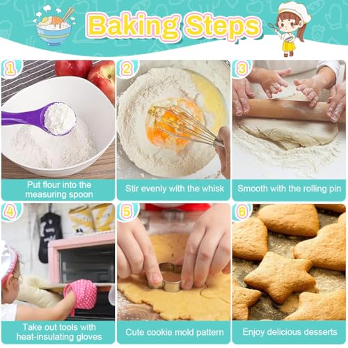 SNOWIE SOFT Kids Baking Supplies Set Little Chef Dress Up Unicorn Apron Cooking Set DIY Cookies Cutter Mold Set with Egg Whisk, Dough Rolling Pins, Cup Kids Cooking Set for Christmas, Party