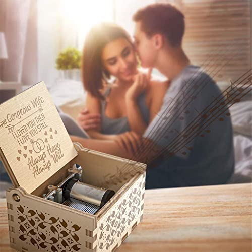 PATPAT® Music Box to My Gorgeous Wife Hand Crank Wooden Musical Boxes Antique Engraved Toys Gifts Anniversary Birthday Christmas Valentine's Day 2PCS