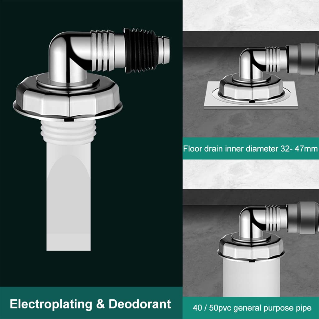 HASTHIP Washing Machine Pipe Drain Cover, Washing Machine Floor Drain Connector for Floor Drain of 32-47mm in Diameter, for Washing Machine Drain Pipe and Sewer Drain Pipe Connector (ABS Plating)
