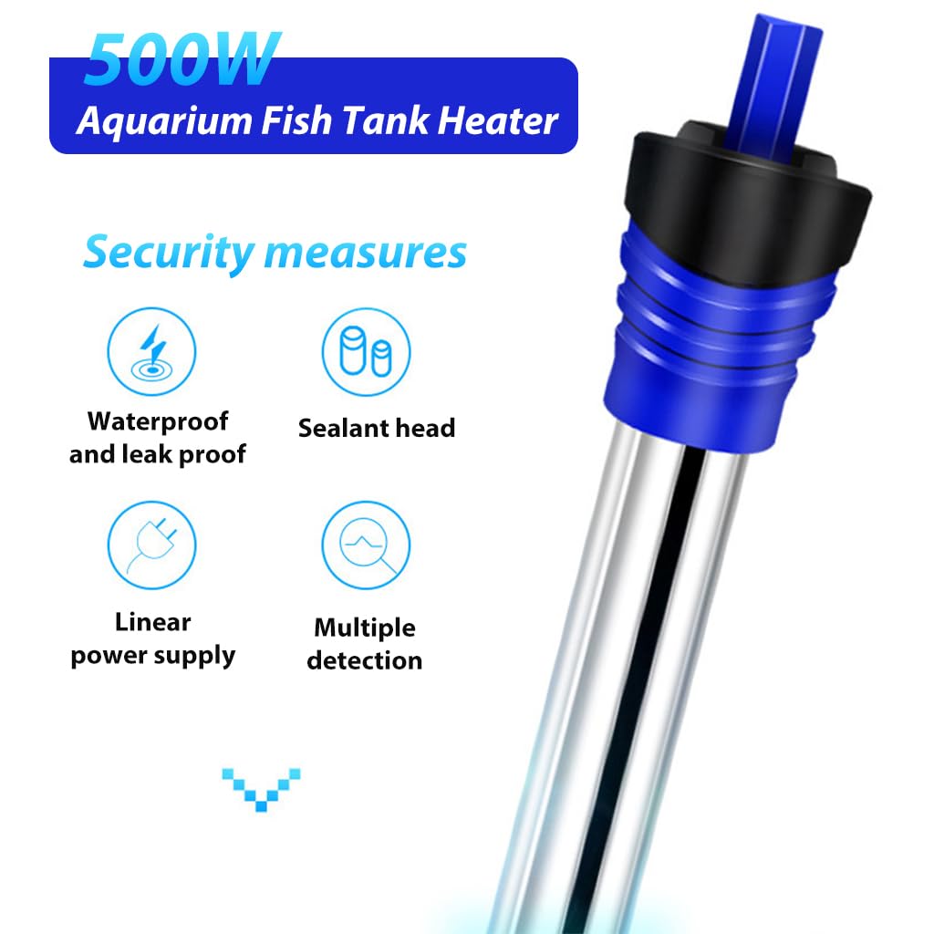 Qpets 500W Aquarium Heater Automatic, 14.5in Stainless Aquarium Water Fish Tank Heater, Aquarium Accessories 18-34 Degree Adjustable Energy Saving Heater for Aquarium Fish Tank