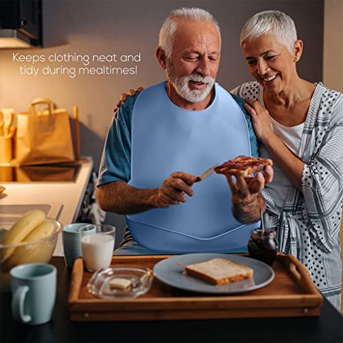 HANNEA Silicone Adult Bibs, Waterproof Adjustable Adult Bib, Large Bib with Leakproof Pocket, Adult Eldly Bib Adult Washable Dining Bibs for Men, Women Eating Cloth for Elderly Seniors and Disabled