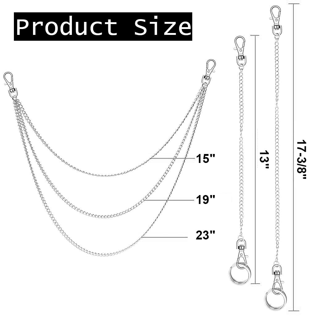 PALAY 3Pcs Pants Chains Waist Chain for Women Bag Straps for Sling Bag Stainless Steel Pocket Chain Belt Chain Bag Chain Strap for Wallet, Pants, Jeans, Goth Hip Chains Accessories for Women, Men