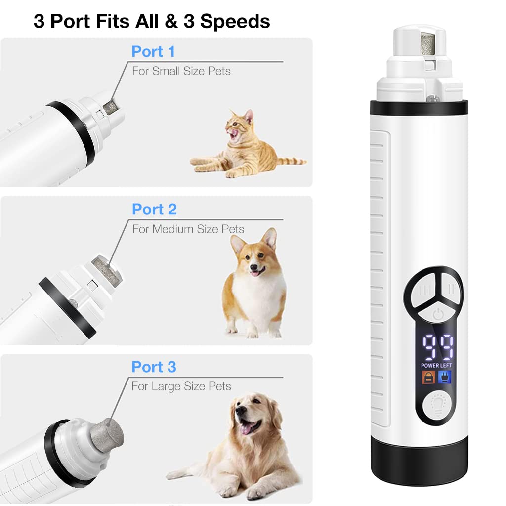 Qpets Electric Nail Trimmer for Pet Nail Grinder Rechargable Pet Nail Trimmer with LED, Diamond Grinding Bit Adjustable Speed Nail Trimmer Grinder for Dog Cats