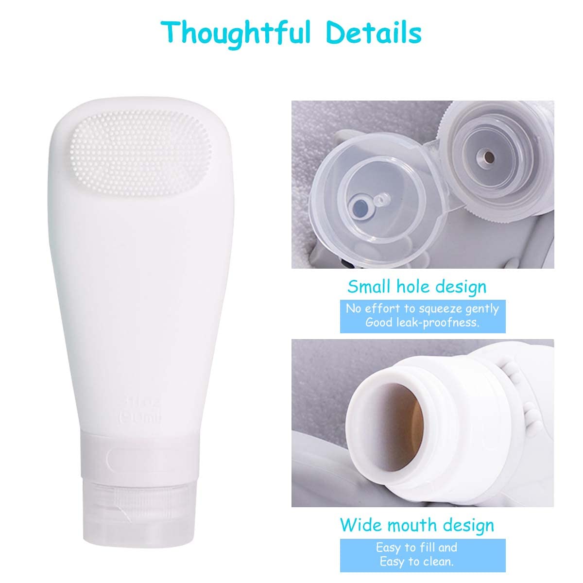 MAYCREATE 3Pcs Travel Bottles For Toiletries 90Ml Squeezable Soft Silicone Toiletries Bottles Containers Leak Proof Refillable Dispenser With Face Brush Design,For Lotion,Shampoo,Soap Liquid,Multi
