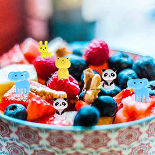 HASTHIP® 30PCS Food Fruit Forks for Kids Cute Animals Little Dessert Mini Cartoon Toothpick Cake Pastry Party Supply Reusable Food Grade Plastic Random Color Elephant