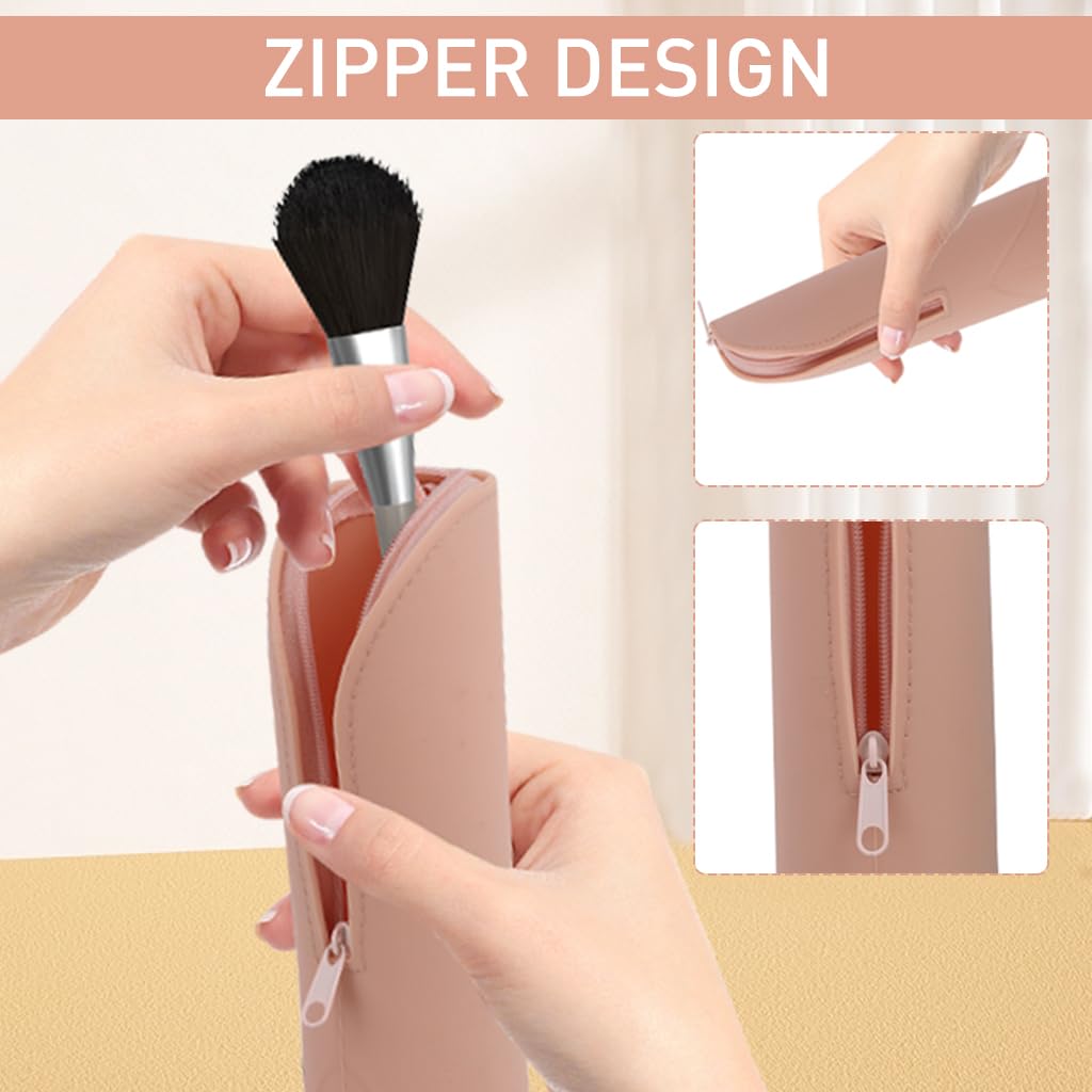 MAYCREATE Makeup Brush Holder Silicone Makeup Brush Organizer Travel Makeup Brush Zipper Pouch Stand-up Desk Make up Brush Case Small Cute Cosmetic Bag Mini Makeup Pouch, 6.3x20.3cm