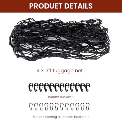 STHIRA® Elastic Cargo Net for Vehicles 47.2x35.4 inches Car Carrier Luggage with 12 Plastic Hooks 12 Carabiners Robust Weather-Resistant Mesh Roof Transport for Trucks SUVs 3 PCS