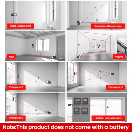 Serplex® 120m Laser Distance Measurer Dual Bubble Level LCD Backlit Display ±3mm Accuracy Memory Function Area Volume Pythagorean Mode IP54 Dustproof for Construction Battery Not Included 3PCS