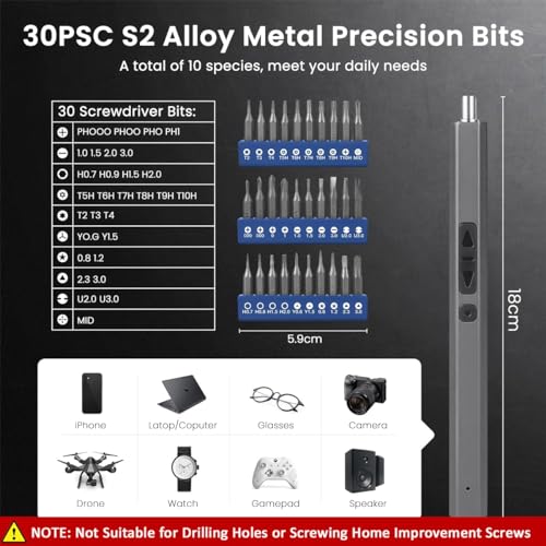 Serplex Electric Screwdriver 36-in-1 Cordless Mini Power Precision Screwdriver Set with 30 Bits, Rechargeable, 2 Torque Settings, Electric Precision Screwdriver Kit with LED, for Phones Watch Laptops